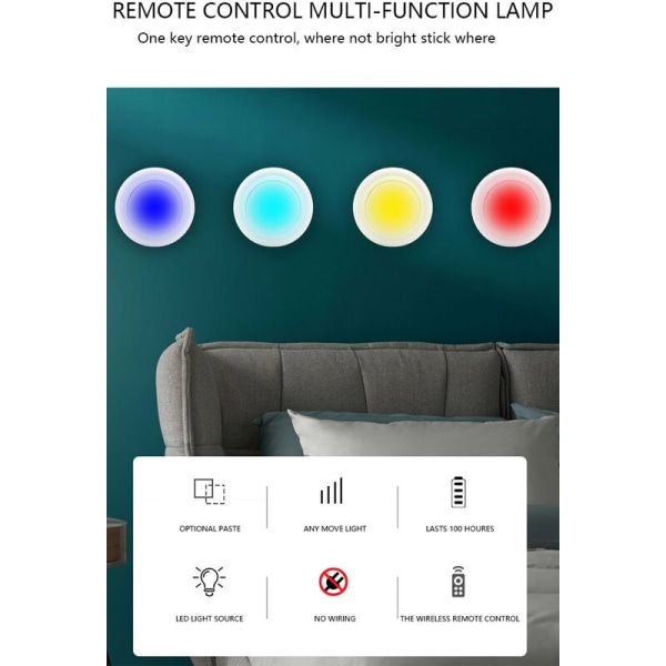 Itsekiinnittyvä langaton LED-valonheitin - Himmennettävä RGB-paristokäyttöinen kaappilamppu kaukosäätimellä Paristokäyttöinen kaappivalaistus Keittiön kaapin alle LED-vitriini Säädettävä yövalo makuuhuoneen portaisiin Peili, Betterlife