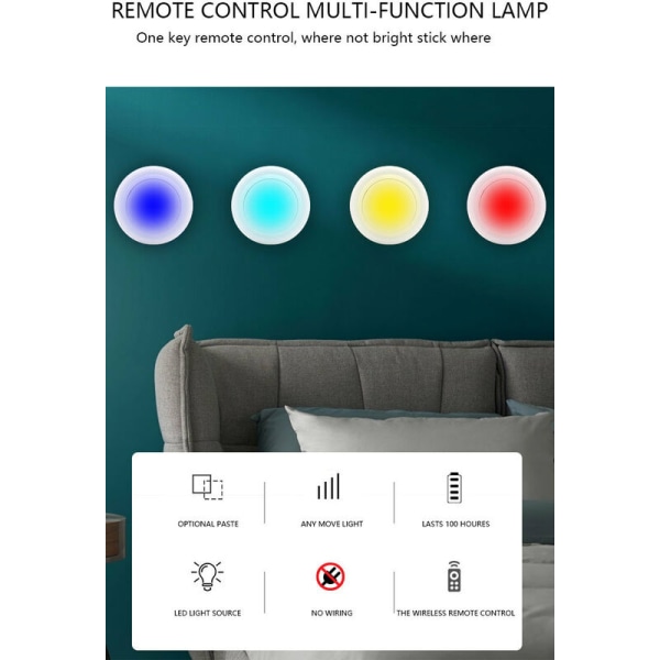 Självhäftande trådlös LED-spotlight - Dimbar RGB batteridriven garderobslampa med fjärrkontroll Batteribelysning Skåpljus Kök Under Ca
