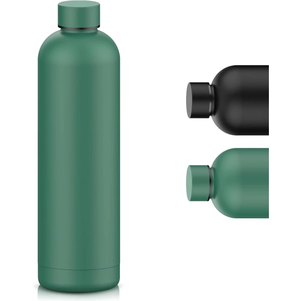 (Grøn) Genanvendelig isoleret vandflaske 750ML isoleret flaske til 12 timer varm og kold op til 24 timer BPA-fri, rustfrit stål børnevandflaske til