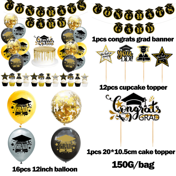 2023 Ballongdekorasjon for uteksaminering (ekskludert spiral), Gratulerer med uteksaminering Bannerdekorasjon, Gratulerer med uteksaminering Fest Su