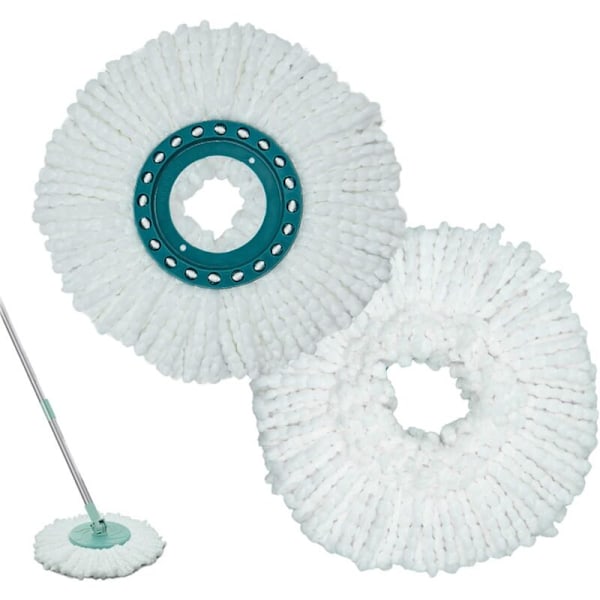 Set med 2 rengöringshuvuden Clean Twist Disc Mop kompatibla med Leifheit - i absorberande mikrofiber - lämpliga för alla typer av golv - enkla att byta ut