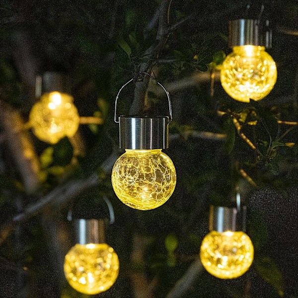 1 pakke juledekoration lysekrone krakelglas solcellelamper udendørs vandtæt til have, gård, hegn, træer (varm hvid)