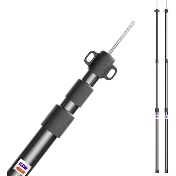 Aluminiums teltstang, justerbar presenningstang med gummikappe og 3-trins justerbare telte, 90-230 cm (sort)