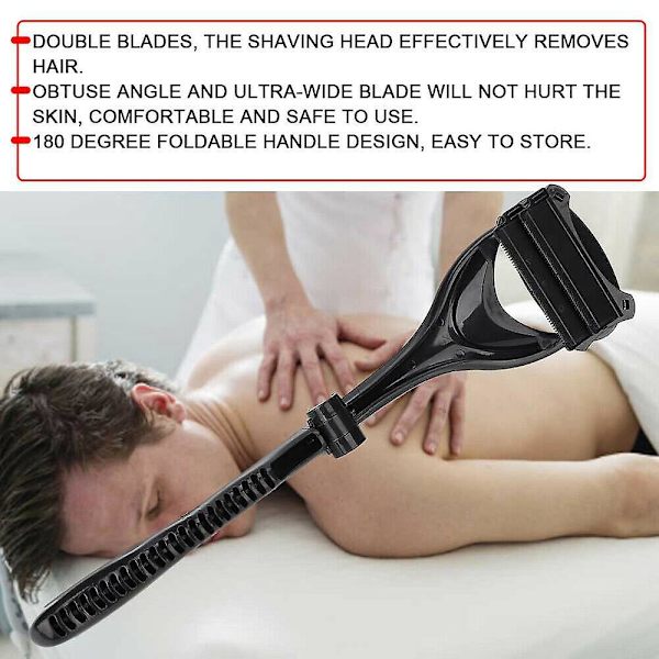 Mænds Ryg Shaver Grooming Razor 2 Blades Kropshår Fjerner Fjernelse Værktøj Trimmer(sort)