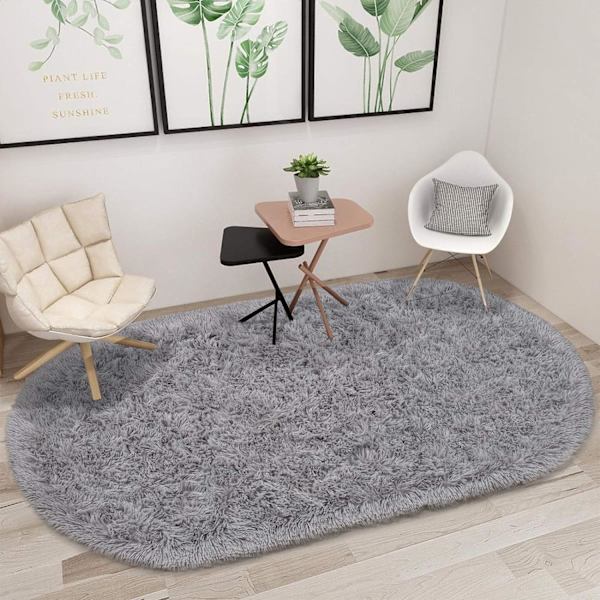 Oval fluffig ultra mjuk matta för sovrum plysch lurvig matta för barnrum sängsida plantskola mattor, 1,6 x 5,2 fot, grå