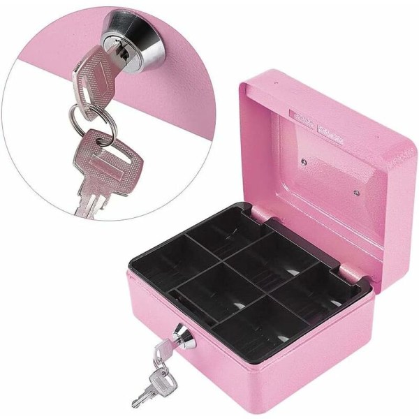 Låsbar säkerhetsbox i stål, minipåse, minipåse i stål, med 2 nycklar, för bulkpengar, mynt (rosa)