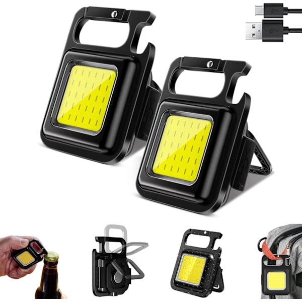 2x Mini COB LED nøkkelringlys, oppladbar, med USB