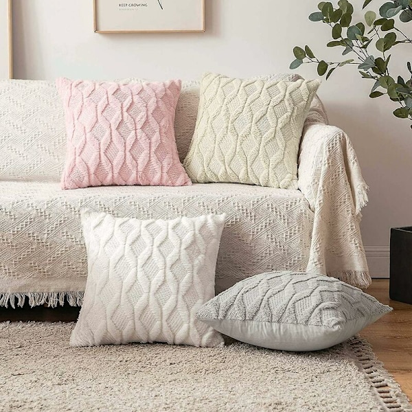 2-osainen tyynynpäällinen Pehmeä ja mokkanahkainen plyysi timanttikuvioinnilla molemmilla puolilla 30x50cm valkoinen