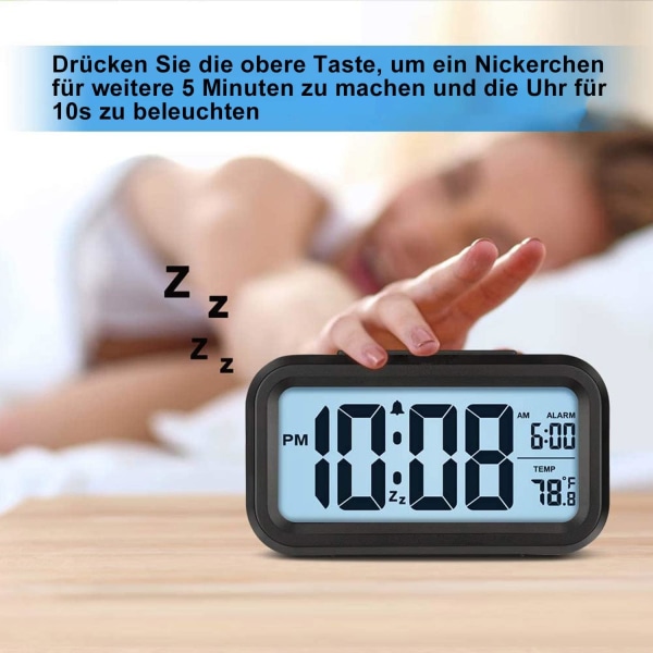 Sängbords digital väckarklocka Batteridriven, skrivbordsur Tillbaka till skolan digital klocka med smart nattlampa 12/24 timmars display Snooze-funktion