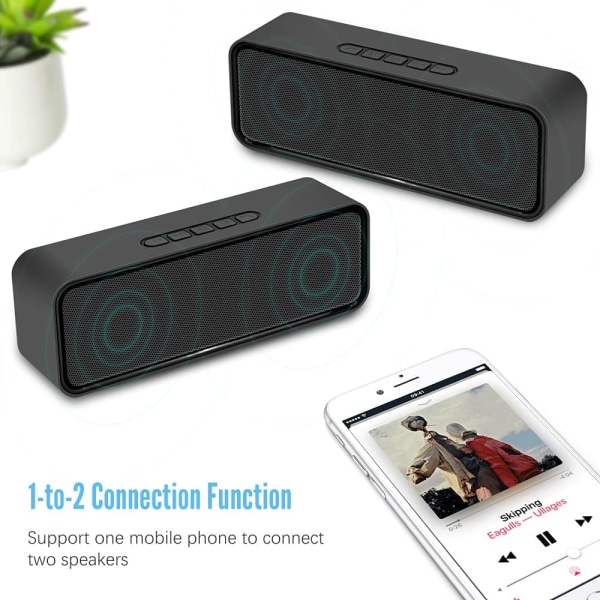 Portable Wireless Speaker (Black), Bluetooth 5.0 with 3D Stereo HiFi Bass, 1500 mAh Battery, 12 Hours Playtime