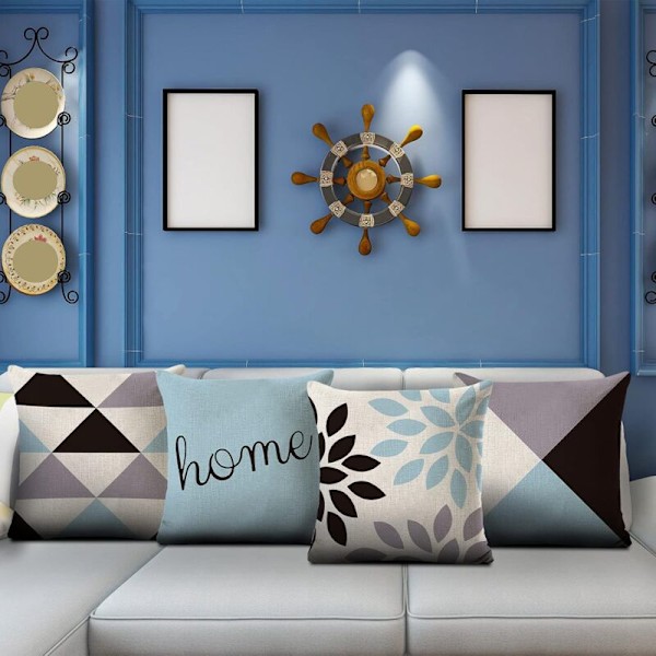 Sæt med 6 dekorative linned pudebetræk - 40 x 40 cm - geometrisk mønster - til sofa, kontor