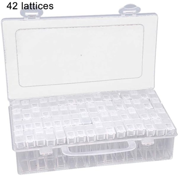 Transparent låda med 42 handplockade DIY-galler, förvaringslåda för diamantmålning, glaspärlelåda, nagelkonsttillbehörslåda