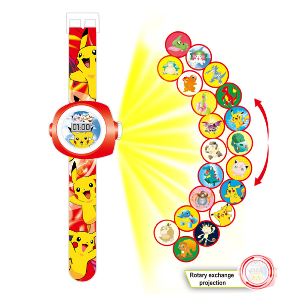 Barneklokke, Projeksjonsleker med 20 Projeksjonsmønstre, Projektorur, Tilkoblet klokke med projektor, Digitalt armbåndsur, Barnelektrisk