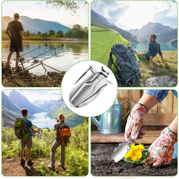 2 stk. sammenleggbar spade, hageredskaper, hagespade i rustfritt stål, hageomplantinger med 2 transportlommer, multifunksjonell sammenleggbar spa