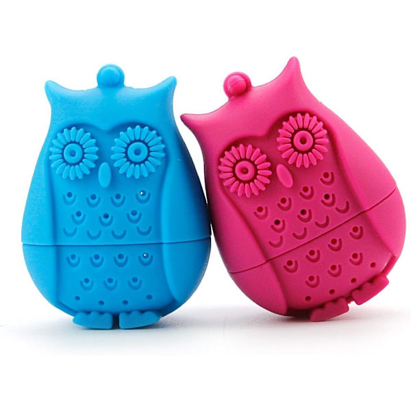 Himmelsblå, rosaröd, en bit vardera 2-pack uggla formad silikon teinfuser