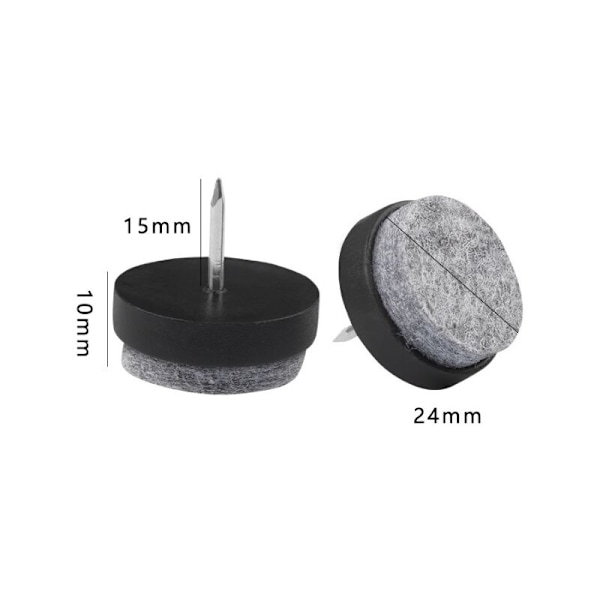 (Svart, Ø 24mm) 48 st Möbelglidare, runda anti-repor glidskydd för golv, möbeltassar i filt för skydd av bord och stolar.