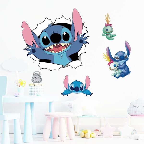 3D Nye Cartoon Wall Decal Stitch Wall Stickers Selvklæbende Wall Sticker til Piger Værelse Soveværelse Stue Kunst Hjem Indretning Størrelse：（40X60cm）