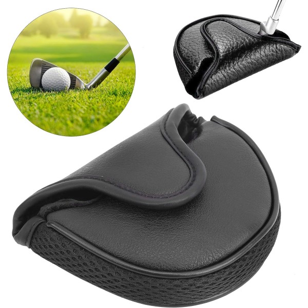 Musta - Golf-putterin päällinen Vedenpitävä PU-nahkainen golf-putterin päällinen Nailonverkolla Puolipyöreä golf-putterin päällinen