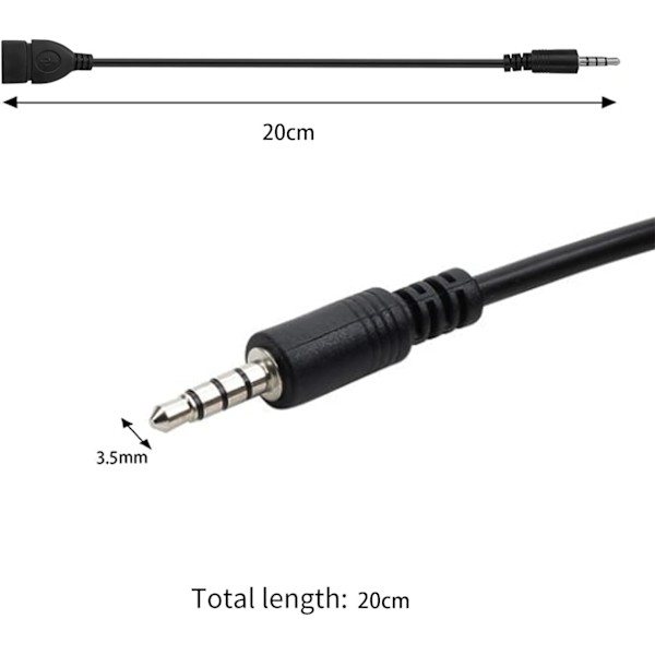 2 stk USB til Jack-adapter fra USB 2.0 til 3,5 mm hannlig Aux-stereolydplugg USB-konverter Jack-kontakt Musikkabel, egnet for bilradio, A