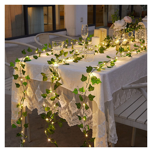 Kunstig efeu, lysende guirlande, 2m 20 LED Dekoration Soveværelse Æstetisk Grønt Blad, Lysguirlander til fest, bryllup, køkken, have, Dec
