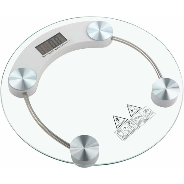 Digital glasvægt med balance og en rækkevidde på 180 kg og LCD-skærm, transparent hvid