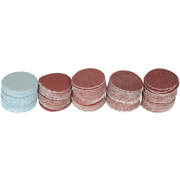 Set med 100 slipskivor 25 mm 2,5 cm slippapper 2,5 cm poleringsdynor + 1/8 \"roterande verktyg slipverktyg