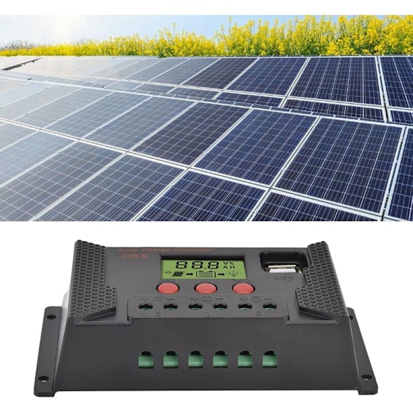 30A Solpanel Controller, 12V 24V Intelligent Batteriregulator, Solpanel Regulator med Justerbart LCD Display, Dobbelt USB Port
