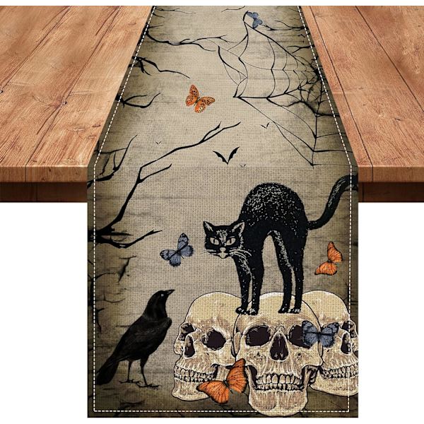 Halloween Dug, Sort Kat Skelet Retro Cool Skull Krage Halloween Dekoration til Køkken Interiør Hjemmefest Stue