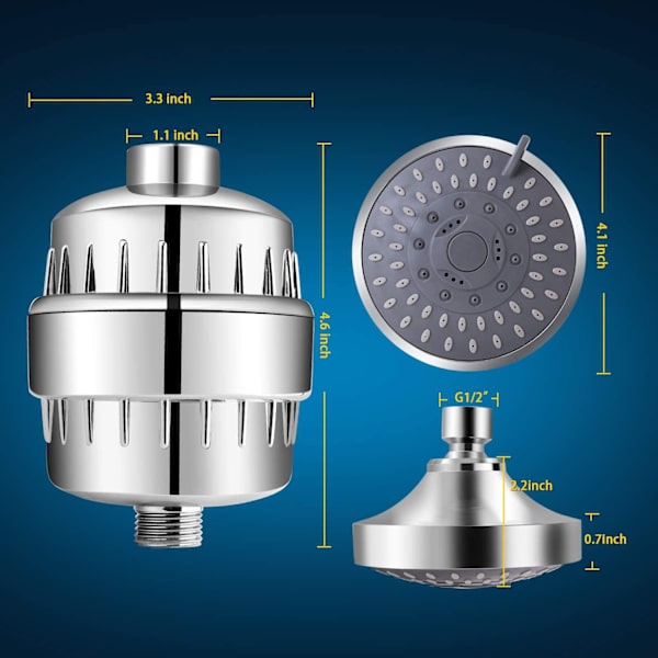 Duschhuvud med filter 15-stegs filterkombination sprayhuvud skönhet och välbefinnande med vattenfilter duschset (4\" duschhuvud + 15-stegs filter)