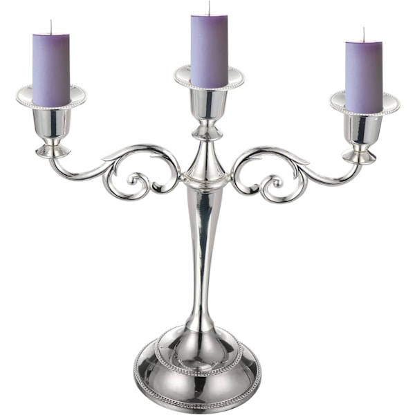 3-armad metalljusstake för avsmalnande ljus, vintage dekorativ ljusstake för bröllop, middag med levande ljus, bordsskiva, heminredning (silver)