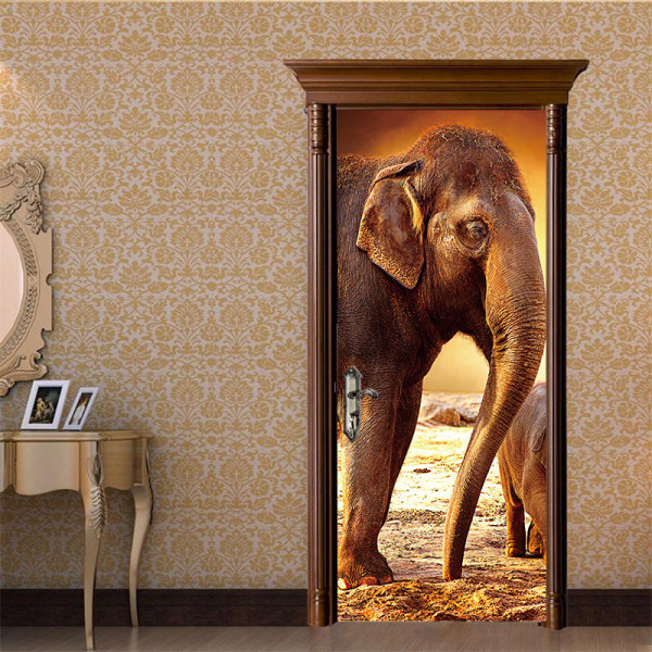 Elefantvandring udendørs 77x200 cm 3D-dørklistermærke Vinkælderfoto