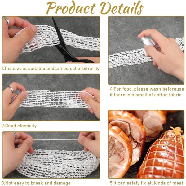 3m Köttnät Rulle, Storlek 18, Elastisk Form för Kalkon, Skinka, Charkuterier, Fjäderfä, Skinka, Rökt Kött, Förpackningsnät (3m)