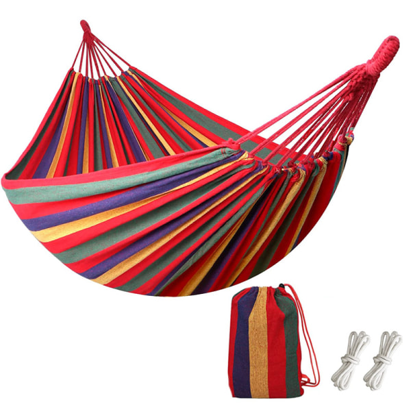 Hängmatta, 210 x 100 cm, belastning 300 kg, för terrass, balkong, trädgård, utomhus, camping, med bärväska, remmar och karbinhakar, Flerfärgad regnbåge GDC