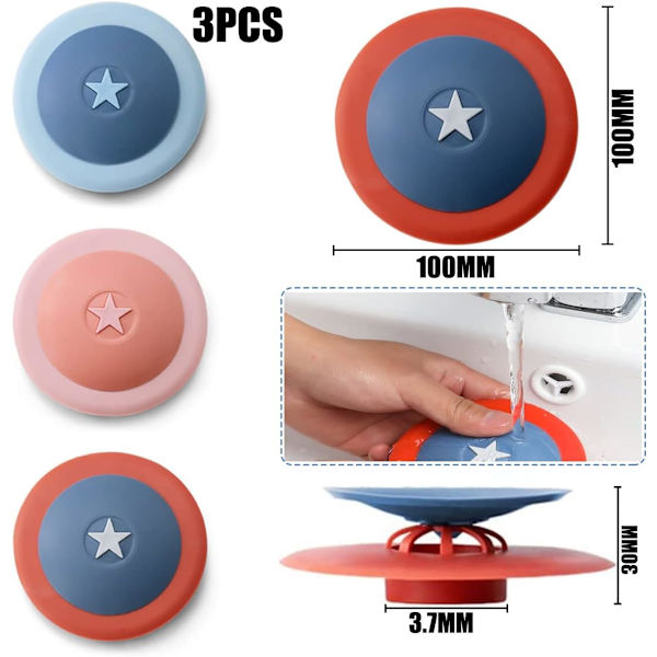 3-pack silikonbadproppar, universella avloppssil, diskbänkssil, för badrum, kök,