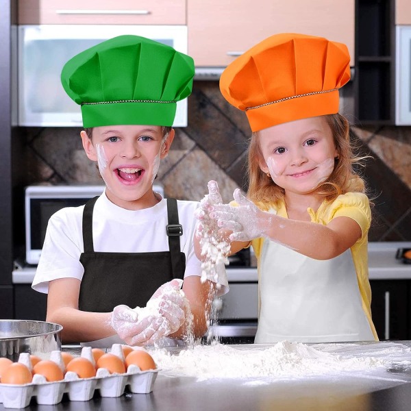 (grønn, blå, rosa, oransje) 4 deler kokkehatter for barn 3-13 år