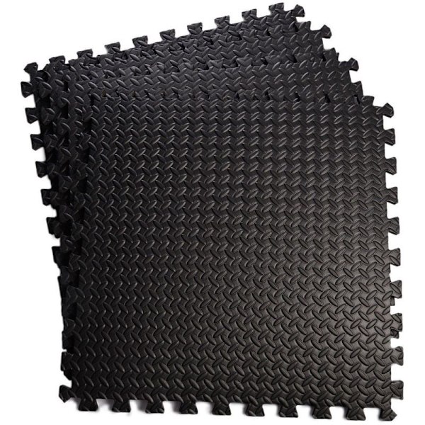Gymnastik Sportsgulv Måtte med 12 Beskyttende Skumfliser 63 cm x 63 cm Sort