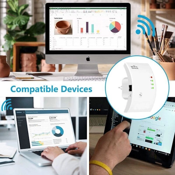 WiFi Repeater Kraftig WiFi Forstærker N300, 2.4GHz WiFi Repeater med 1 Ethernet Port, Integreret IEEE 802.11 b/g/n Standard, Kompatibel med Alle Routere