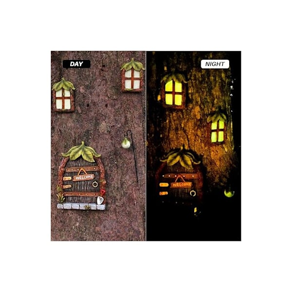 Miniature fe døre og vinduer, miniature husvindue og dør, miniature nisse dør og eventyrstatuer, dekoration af eventyrdør