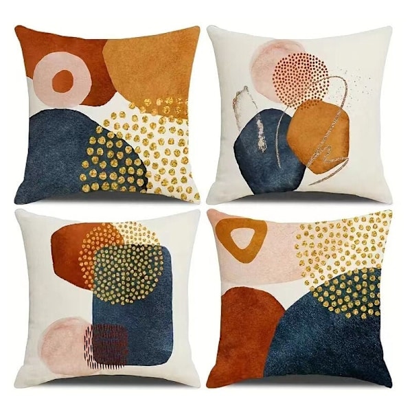Kuddfodral 45 x 45 cm Set om 4 Modern Dekor Estetisk Färgstark Abstrakt Geometrisk Minimalistisk Örngott för Soffa Heminredning (45x45cm)