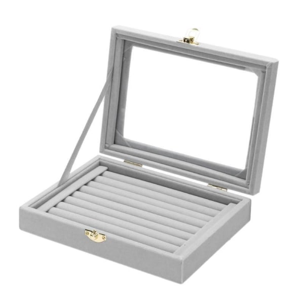 Velvet Glass Jewelry Display Organizer Ring Earring Jewelry Box Ring Holder Box, (Gray)