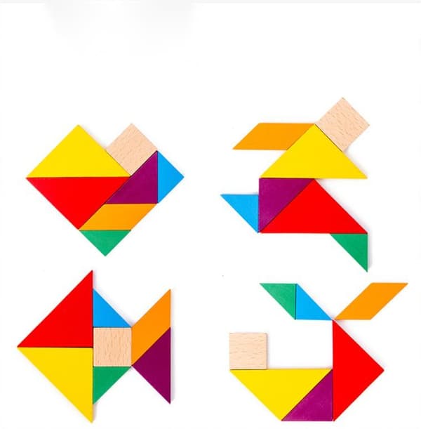 Mønstret blokkpuslespill lekestablingsspill for småbarn barn gutter jenter 3 år og oppover (Tangram)