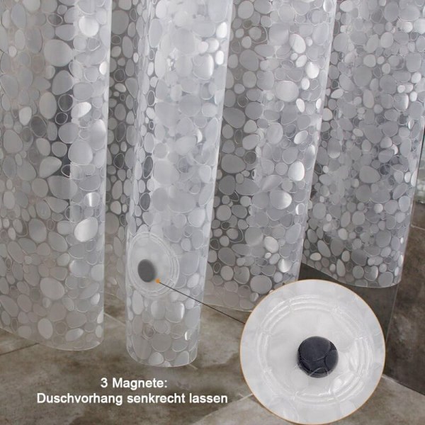 Duschdraperi, anti-mögel, badkar, 100% EVA, duschdraperiringar - 180 x 180 cm -