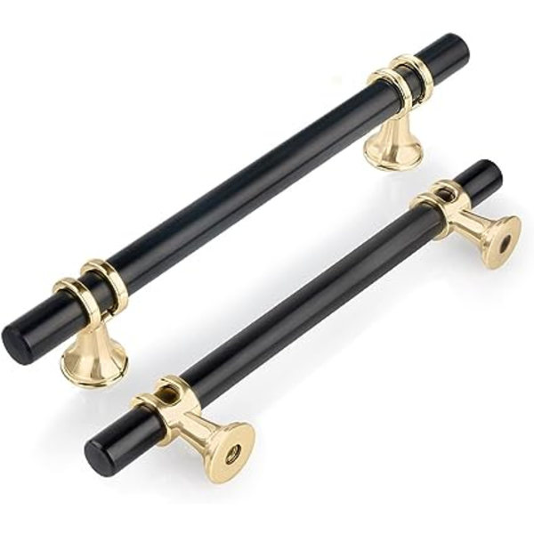 2 stk. 128mm køkkenskabshåndtag (sort guld), skabslåge T-formet håndtag, skuffeskab zinklegering massivt håndtag garderobeskab møbelsidepanel,