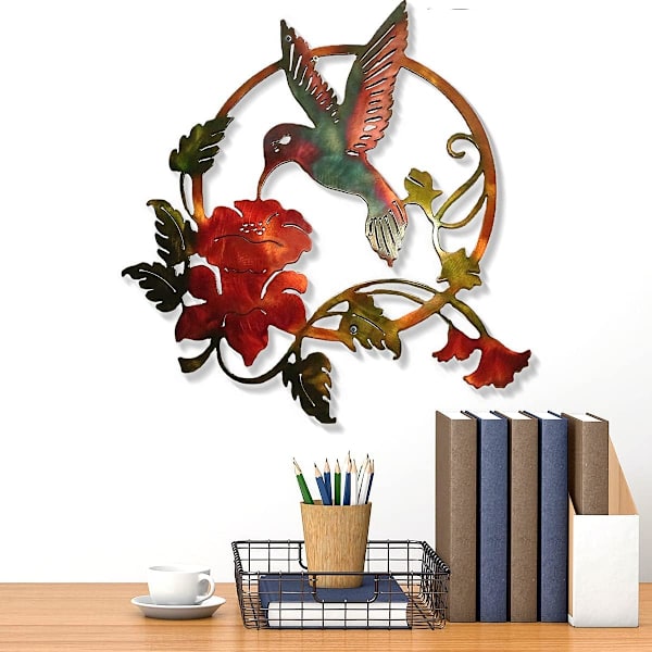 (31x32cm)(Punainen) Metallilintu Siluetti Seinätaide Pyöreä Seinäkoriste Seinävaate Kotiin Toimistoon Olohuoneeseen Hotelliin Koriste