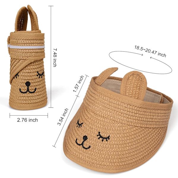 Solhatt med brem for småbarn, sommerstrandhatt av strå, justerbar rullbar caps unisex