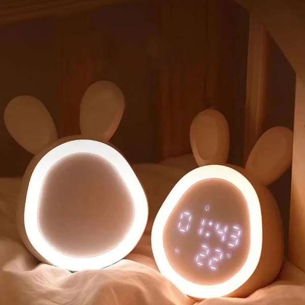 LED digital vekkerklokke med kontinuerlig variator, nattlys, søt kanin, intelligent programkontroll, for barn gutter og jenter