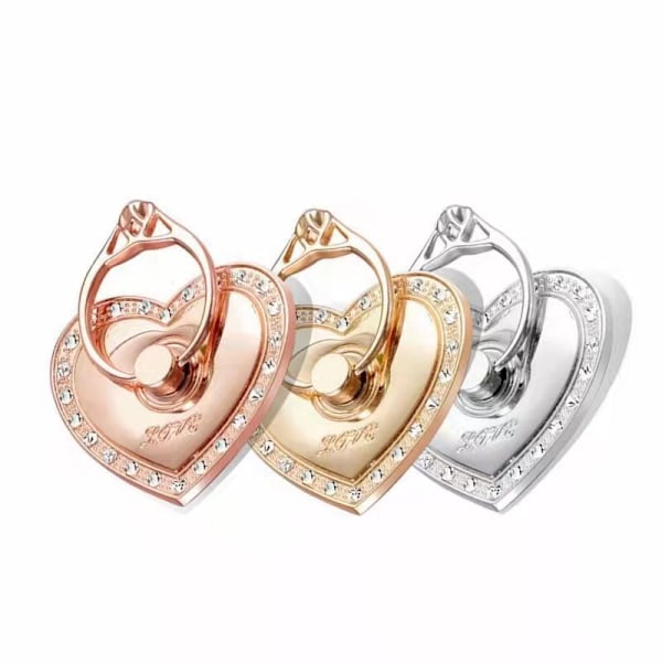 4-delt kjærlighet telefonringholder (fire farger), kjærlighet diamant fingergrep holder ring biltelefonringholder smarttelefonringholder nettbrett rosegull