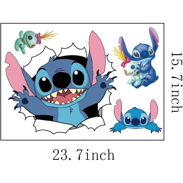 3D Nye Cartoon Wall Decal Stitch Wall Stickers Selvklæbende Wall Sticker til Piger Værelse Soveværelse Stue Kunst Hjem Indretning Størrelse：（40X60cm）