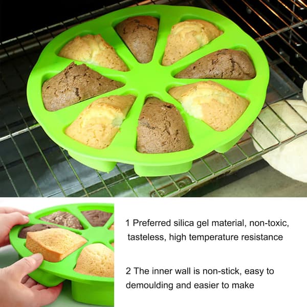 Trekantet pizzaskive kage bageforme silikoneform 8 hulrum silikone kageform slip let kageform grøn Mo muffinform