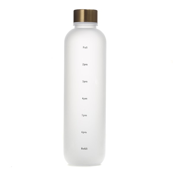 1 litran vesipullo aikamerkinnällä 32 OZ Fitness Urheilu Ulkoilu Valkoinen
